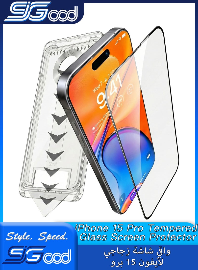 SIGood 1 Pack iPhone 15 Pro Screen Protector, Military-Grade Shatterproof, 9H Hardness, 99% HD Clear, Bubble-Free, Anti-Fingerprint, Anti-Oil, Full Coverage Tempered Glass with Auto Dust-Elimination Easy Installation - Image 1